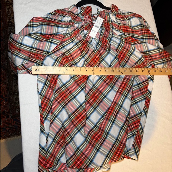 J Crew Smocked-neck cotton poplin top in Snowy Stewart tartan - Picture 5 of 5